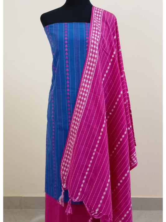 SC2329 - Khadi cotton salwar materials, Blue and magenta pink