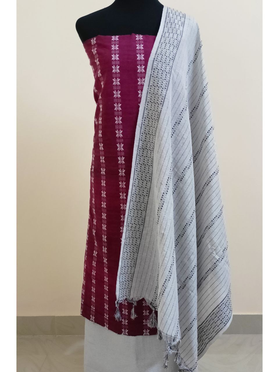 SC2326 - Khadi cotton salwar materials, Purple and grey white