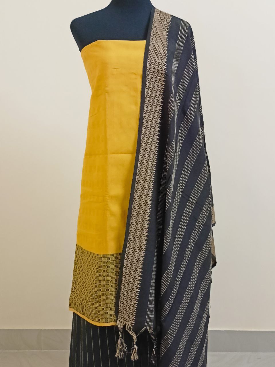 SC2324 - Khadi cotton salwar materials, Yellow and black